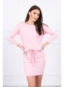 K-Fashion Viskózové šaty s vázáním v pase, pudrově růžové
