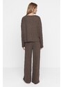 Trendyol Brown Corded Cotton Tshirt-Pants Knitted Pajama Set