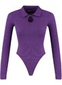 Trendyol Plum Polo Collar Corduroy Knitted Body with Snap fastener