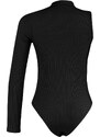 Trendyol Black Standing Collar With Cutout Detail Single Sleeve Ribbed Flexible Knitted Snap Button Body