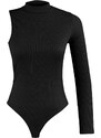 Trendyol Black Standing Collar With Cutout Detail Single Sleeve Ribbed Flexible Knitted Snap Button Body