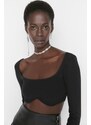 Trendyol Black Knitted Crop Collar Detailed Blouse