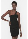 Trendyol Black One-Shoulder Detailed Knitted Evening Dress