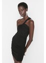 Trendyol Black One-Shoulder Detailed Knitted Evening Dress