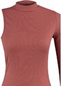 Trendyol Cinnamon Stand Collar Cutout Detail Single Sleeve Ribbed Flexible Knitted Snap Button Body