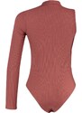 Trendyol Cinnamon Stand Collar Cutout Detail Single Sleeve Ribbed Flexible Knitted Snap Button Body
