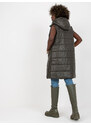 Fashionhunters Khaki dlouhá péřová vesta s prošíváním OCH BELLA