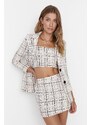 Trendyol Checked Tweed Fabric Mini Skirt In Ecru