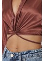 Trendyol Brown Crop Tie Detail Satin Woven Blouse