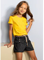 NONO Dívčí tričko žluté s barevnými výšivkami