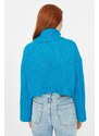 Trendyol Blue Crop Rolák pletený svetr