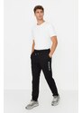 Trendyol Men's Black Regular Fit Printed Open Leg Cotton Sweatpants