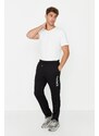 Trendyol Men's Black Regular Fit Printed Open Leg Cotton Sweatpants