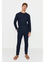 Trendyol Navy Blue Regular Fit Waffle Knitted Pajamas Set