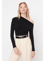 Trendyol Black Slim Snap Fastener Asymmetrical Collar Flexible Knitted Body