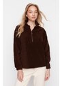 Trendyol Brown Zipper Detailed Fleece Knitted Sweatshirt