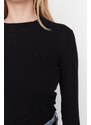 Trendyol Black Slim Snap Buttons Stand Collar Ribbed Flexible Knitted Body