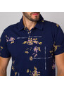 Willsoor Pánské polo tričko tmavě modré s barevným rostlinným vzorem 14246