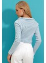 Trend Alaçatı Stili Women's Baby Blue Polo Collar Corduroy Soft Textured Crop Blouse