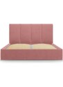 Růžová sametová dvoulůžková postel MICADONI Pyla 160 x 200 cm s úložným prostorem