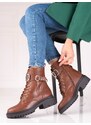 Trendy hnědé kotníčkové boty dámské na plochém podpatku
