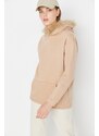 Trendyol Beige Loose Hooded Fleece Fleece Sports Sweatshirt