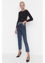 Trendyol Navy Blue Waist Detailed High Waist Mom Jeans