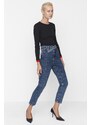 Trendyol Navy Blue Waist Detailed High Waist Mom Jeans