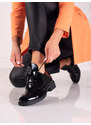 Elegantní černé lakované kotníkové boty Vinceza