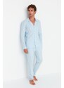 Trendyol Blue Men's Regular Fit Knitted Pajamas Set, Family Combine