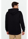 Trendyol Black Oversize/Wide-Fit Hooded Tiny Embroidery Detail Thick Sweatshirt