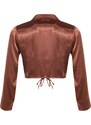 Trendyol Brown Crop Tie Detail Satin Woven Blouse