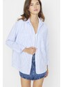 Trendyol modrá pruhovaná kapsa Detailní oversize / Crosssuit tkaná košile