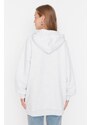 Trendyol Gray Hooded Oversize Rayon Knitted Sweatshirt.