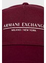 Bavlněná čepice Armani Exchange vínová barva, s potiskem