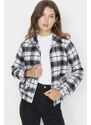 Trendyol Black Plaid Bomber Cachet Coat