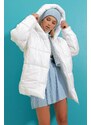 Trend Alaçatı Stili Dámské Bílá Kapuce Vnější Kapsa Puffer Módní Oversize Down Coat