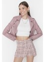 Trendyol Pink High Waist Tweed Woven Shorts Skirt