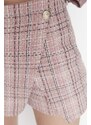 Trendyol Pink High Waist Tweed Woven Shorts Skirt