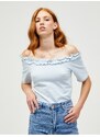 Světle modrý crop top s odhalenými rameny Pieces Leah - Dámské