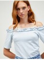 Světle modrý crop top s odhalenými rameny Pieces Leah - Dámské