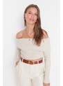 Trendyol Stone Crop Carmen Collar Pletený svetr