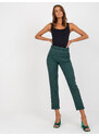 Fashionhunters Tmavě zelené dámské látkové kalhoty