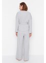 Trendyol Gray Sash Detail Ribbed Wide Fit Knitted Pajamas Set