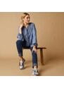 Blancheporte Halenka s knoflíčky a výšivkou, šambré denim 44