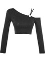 Trendyol Black Fitted Crop With Accessory Detail Piping, Flexible Knitted Blouse with Crop