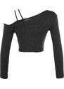 Trendyol Black Fitted Crop With Accessory Detail Piping, Flexible Knitted Blouse with Crop