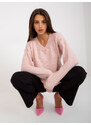 Fashionhunters Světle růžový pletený klasický svetr RUE PARIS