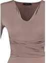 Trendyol Beige Ruffle Detailed V-Neck Flexible Knitted Body With Snap Button