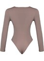 Trendyol Beige Ruffle Detailed V-Neck Flexible Knitted Body With Snap Button